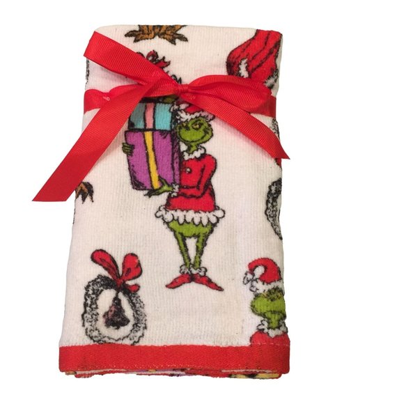 Dr Seuss How the Grinch Stole Christmas White Hand Towels Set of 2 - Picture 3 of 3
